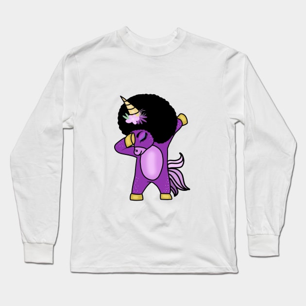 Funny Afro Unicorn Melanin dab dance Long Sleeve T-Shirt by dukito